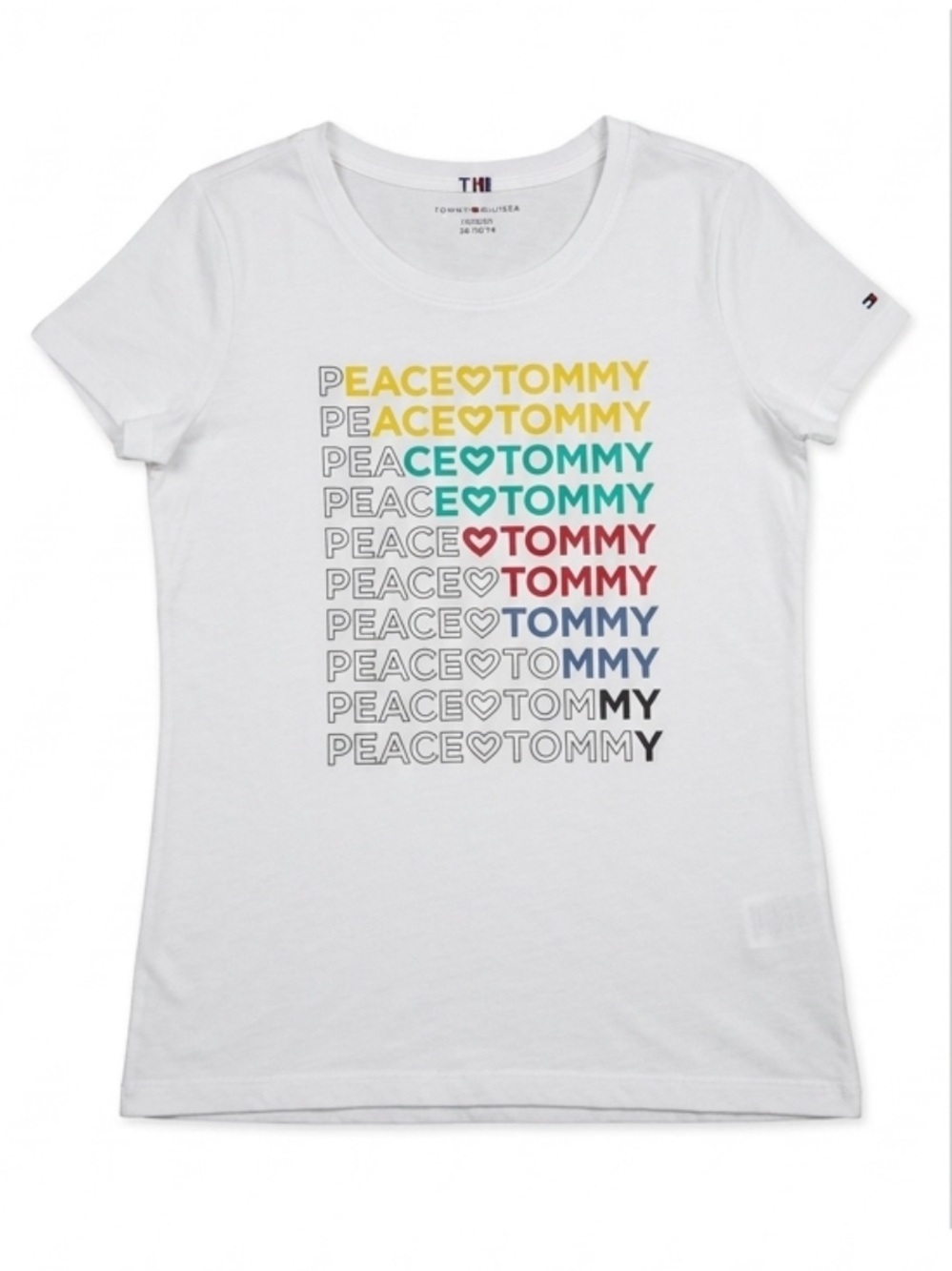 Tommy Hilfiger size XS white cotton t-shirt multi-coloured graphic print